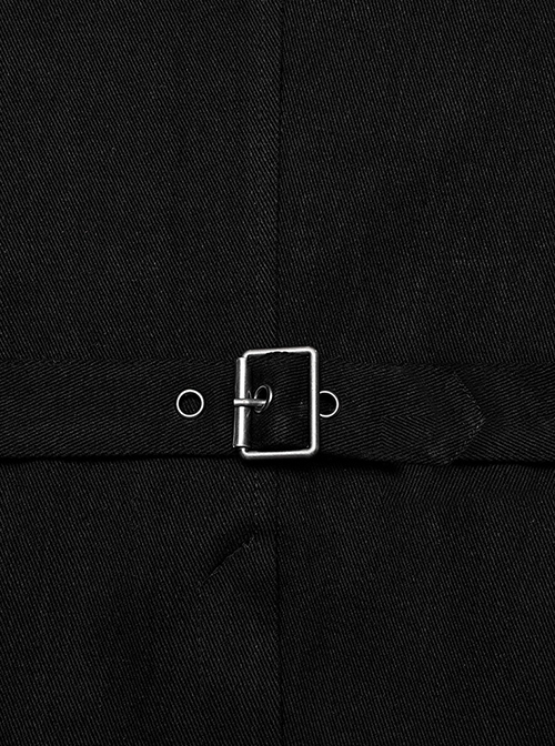 Punk Style Unique D Shaped Buckle Lobster Buckle Webbing Studs Embellish Cool Metal Rivets Black Long Sleeves Jacket