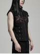 Punk Style Cool Metal Eyelets Cracked Leather Splicing 3D Pockets Shoulder Cross Straps Black Red Male Vest