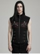 Punk Style Cool Metal Eyelets Cracked Leather Splicing 3D Pockets Shoulder Cross Straps Black Red Male Vest