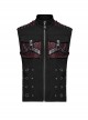 Punk Style Cool Metal Eyelets Cracked Leather Splicing 3D Pockets Shoulder Cross Straps Black Red Male Vest