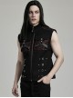 Punk Style Cool Metal Eyelets Cracked Leather Splicing 3D Pockets Shoulder Cross Straps Black Red Male Vest