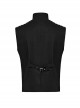 Punk Style Cool Metal Eyelets Cracked Leather Splicing 3D Pockets Shoulder Cross Straps Black Red Male Vest