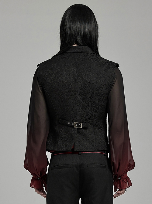 Gothic Style Lapel Unique Jacquard Dark Pattern Luxurious Gemstone Buttons Batwing Contour Black Slim Vest