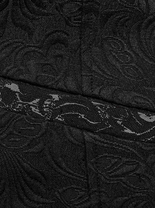 Gothic Style Lapel Unique Jacquard Dark Pattern Luxurious Gemstone Buttons Batwing Contour Black Slim Vest