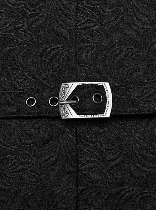Gothic Style Lapel Unique Jacquard Dark Pattern Luxurious Gemstone Buttons Batwing Contour Black Slim Vest