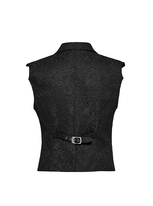 Gothic Style Lapel Unique Jacquard Dark Pattern Luxurious Gemstone Buttons Batwing Contour Black Slim Vest