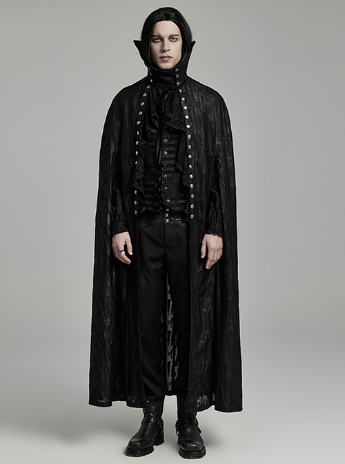Gothic Style Decadent Bat Collar Old Effect Knit Fabric Patchwork Lace Gorgeous Velvet Straps Black Long Cape