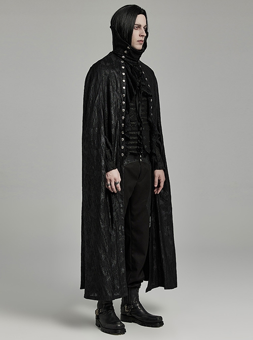 Gothic Style Decadent Bat Collar Old Effect Knit Fabric Patchwork Lace Gorgeous Velvet Straps Black Long Cape