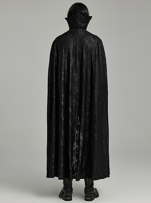 Gothic Style Decadent Bat Collar Old Effect Knit Fabric Patchwork Lace Gorgeous Velvet Straps Black Long Cape
