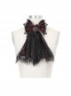 Gothic Elegant Lace Hem Stitching Jacquard Front Center Diamond Pendant Black Red Collar Ornament