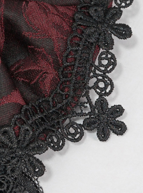 Gothic Elegant Lace Hem Stitching Jacquard Front Center Diamond Pendant Black Red Collar Ornament