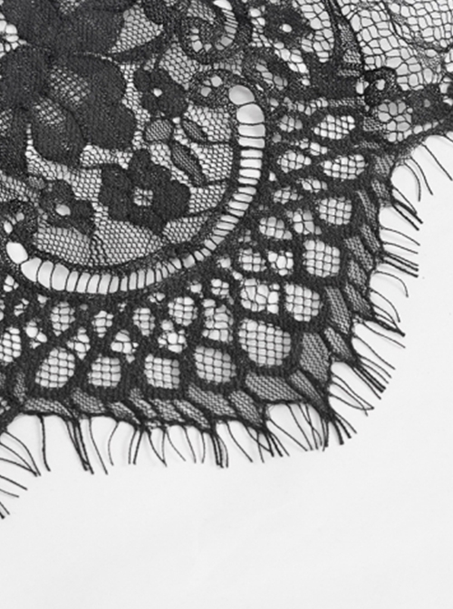 Gothic Elegant Lace Hem Stitching Jacquard Front Center Diamond Pendant Black Red Collar Ornament