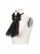 Gothic Elegant Lace Hem Stitching Jacquard Front Center Diamond Pendant Black Red Collar Ornament