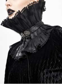 Gothic Style Light Pleated Braided Material Metal Buckle Gem Pendant Mesh Hem Black Personalized Hard Mesh Collar