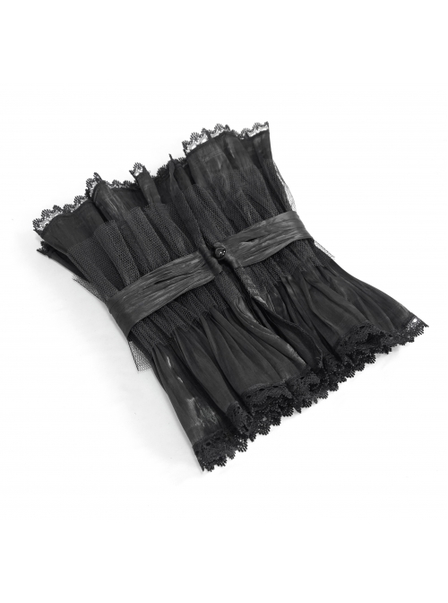 Gothic Style Light Pleated Braided Material Metal Buckle Gem Pendant Mesh Hem Black Personalized Hard Mesh Collar