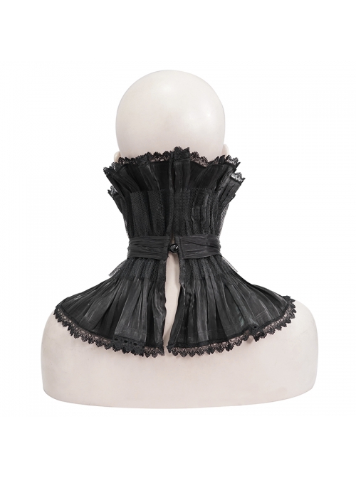Gothic Style Light Pleated Braided Material Metal Buckle Gem Pendant Mesh Hem Black Personalized Hard Mesh Collar