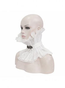 Gothic Style Light Pleated Braided Material Metal Buckle Gem Pendant Mesh Hem White Personalized Hard Mesh Collar