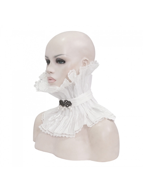 Gothic Style Light Pleated Braided Material Metal Buckle Gem Pendant Mesh Hem White Personalized Hard Mesh Collar