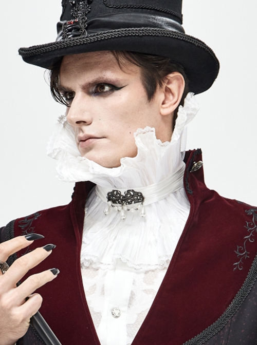 Gothic Style Light Pleated Braided Material Metal Buckle Gem Pendant Mesh Hem White Personalized Hard Mesh Collar