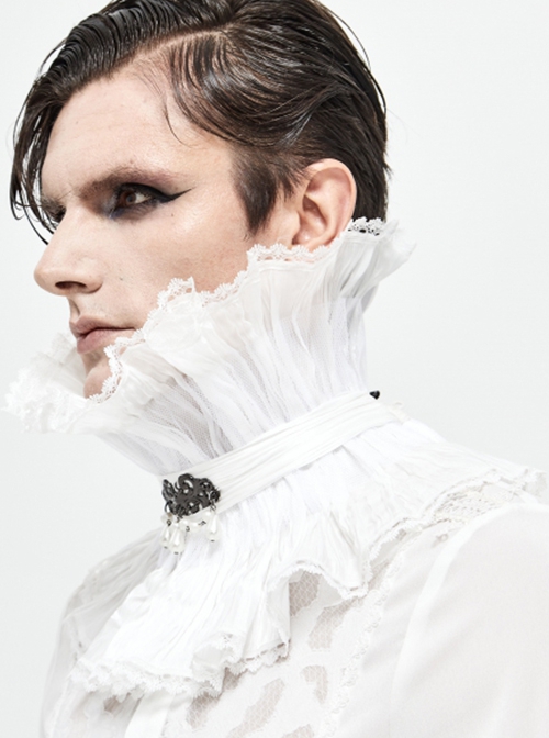 Gothic Style Light Pleated Braided Material Metal Buckle Gem Pendant Mesh Hem White Personalized Hard Mesh Collar