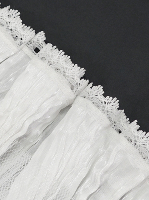 Gothic Style Light Pleated Braided Material Metal Buckle Gem Pendant Mesh Hem White Personalized Hard Mesh Collar