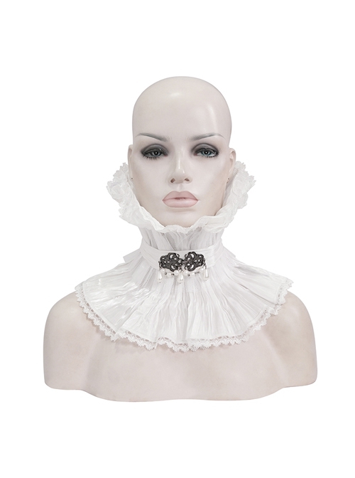 Gothic Style Light Pleated Braided Material Metal Buckle Gem Pendant Mesh Hem White Personalized Hard Mesh Collar