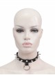 Punk Style Personalized Metal Rivet Front Center Metal Ring Decoration Black Adjustable Leather Necklace