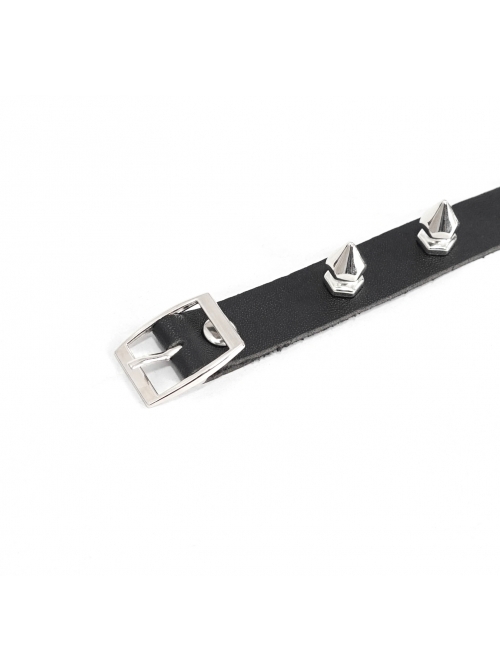 Punk Style Personalized Metal Rivet Front Center Metal Ring Decoration Black Adjustable Leather Necklace