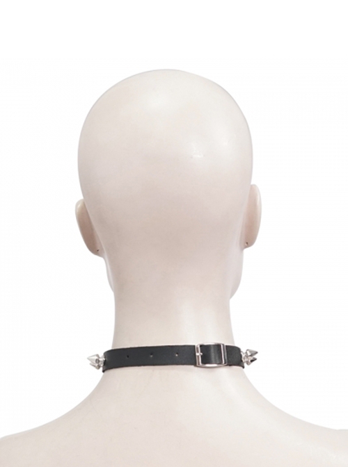 Punk Style Personalized Metal Rivet Front Center Metal Ring Decoration Black Adjustable Leather Necklace