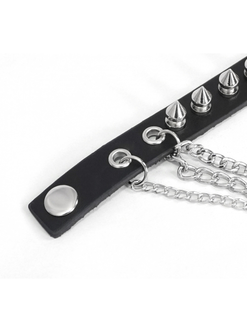 Punk Style Handsome Multi Row Metal Chain Personalized Rivet Black Adjustable Leather Bracelet