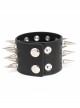 Punk Style Wild Wide Brim With Multiple Rows Of Metal Rivets Adjustable Black Leather Bracelet