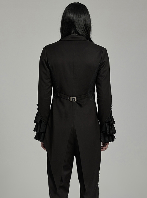 Gothic Style Personality Bat Lapel Exquisite Lace Ruffled Black Fake Two Piece Long Sleeves Tuxedo Coat