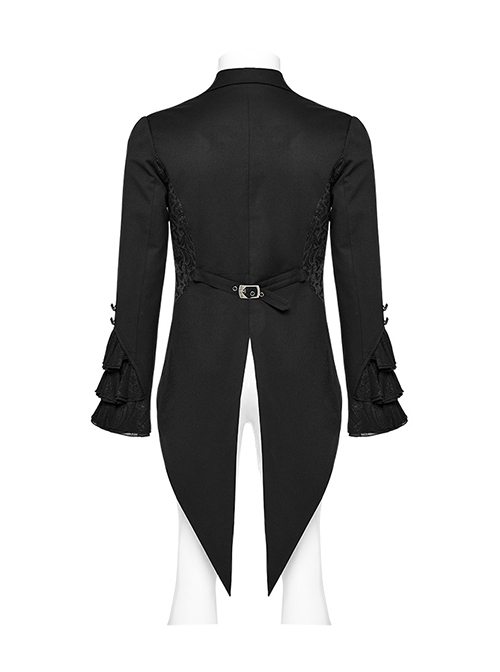 Gothic Style Personality Bat Lapel Exquisite Lace Ruffled Black Fake Two Piece Long Sleeves Tuxedo Coat