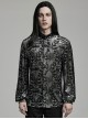 Gothic Style Stand Collar Luxurious Velvet Floral Fabric Jewel Button Vintage Black Grey Long Sleeves Shirt
