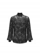 Gothic Style Stand Collar Luxurious Velvet Floral Fabric Jewel Button Vintage Black Grey Long Sleeves Shirt