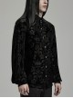 Gothic Style Elegant Stand Collar Gorgeous Velvet Floral Pattern Vintage Black Long Sleeves Slim Fit Shirt