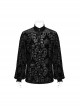 Gothic Style Elegant Stand Collar Gorgeous Velvet Floral Pattern Vintage Black Long Sleeves Slim Fit Shirt
