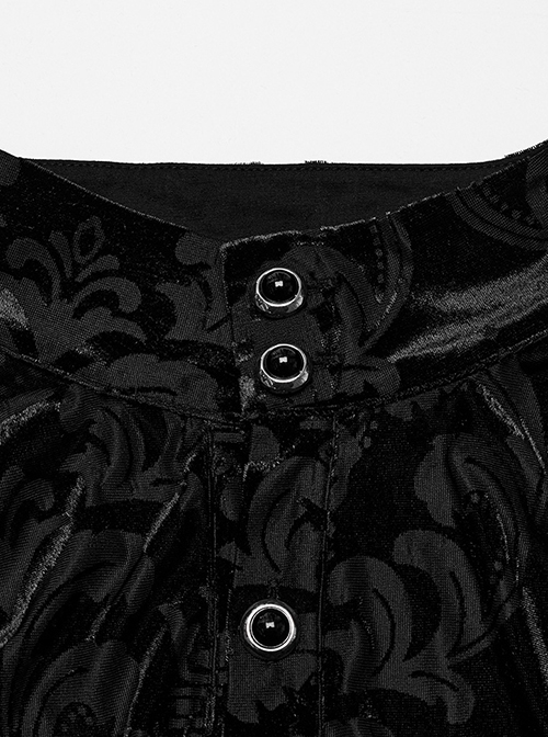 Gothic Style Elegant Stand Collar Gorgeous Velvet Floral Pattern Vintage Black Long Sleeves Slim Fit Shirt