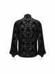 Gothic Style Elegant Stand Collar Gorgeous Velvet Floral Pattern Vintage Black Long Sleeves Slim Fit Shirt