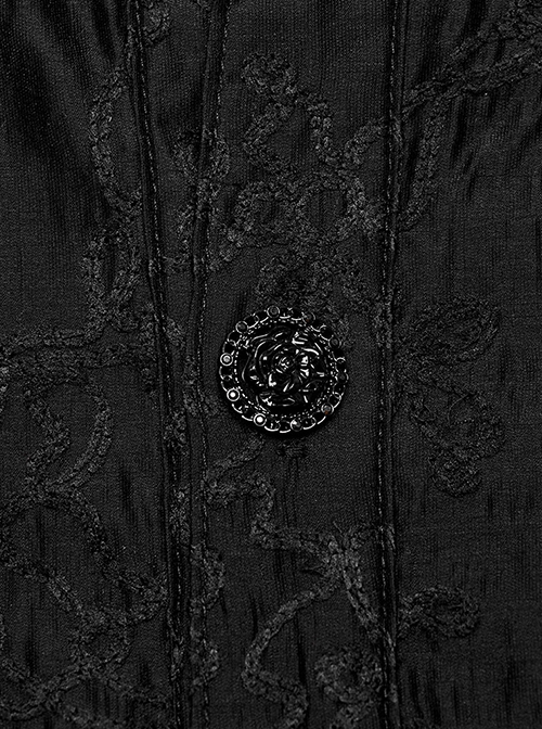 Gothic Style Elegant Stand Collar Gorgeous Floral Embroidery Vintage Button Black Long Sleeves Shirt