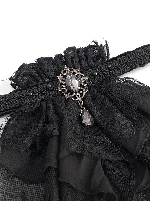 Gothic Style Sexy Lace Mesh Front Center Diamond Pendant Decoration Black Women's Collar
