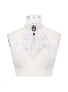 Gothic Style Sexy Lace Mesh Front Center Diamond Pendant Decoration White Women's Collar
