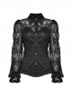 Gothic Style Elegant Lapel Exquisite Lace Splicing Ruffle Decoration Black Long Lantern Sleeves Slim Shirt