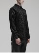 Gothic Style Luxurious Velvet Dark Pattern Exquisite Webbing Trim Vintage Gem Button Black Long Sleeves Shirt