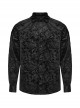 Gothic Style Luxurious Velvet Dark Pattern Exquisite Webbing Trim Vintage Gem Button Black Long Sleeves Shirt