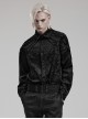 Gothic Style Luxurious Velvet Dark Pattern Exquisite Webbing Trim Vintage Gem Button Black Long Sleeves Shirt