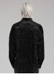Gothic Style Luxurious Velvet Dark Pattern Exquisite Webbing Trim Vintage Gem Button Black Long Sleeves Shirt