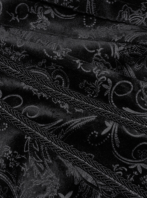 Gothic Style Luxurious Velvet Dark Pattern Exquisite Webbing Trim Vintage Gem Button Black Long Sleeves Shirt