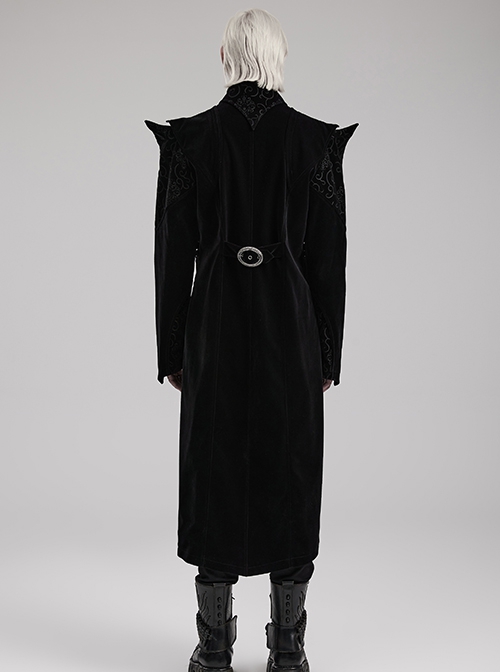 Gothic Style Bat Collar Stitching Jacquard Retro Velvet Unique Sharp Shoulder Design Black Long Sleeves Coat