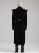 Gothic Style Bat Collar Stitching Jacquard Retro Velvet Unique Sharp Shoulder Design Black Long Sleeves Coat